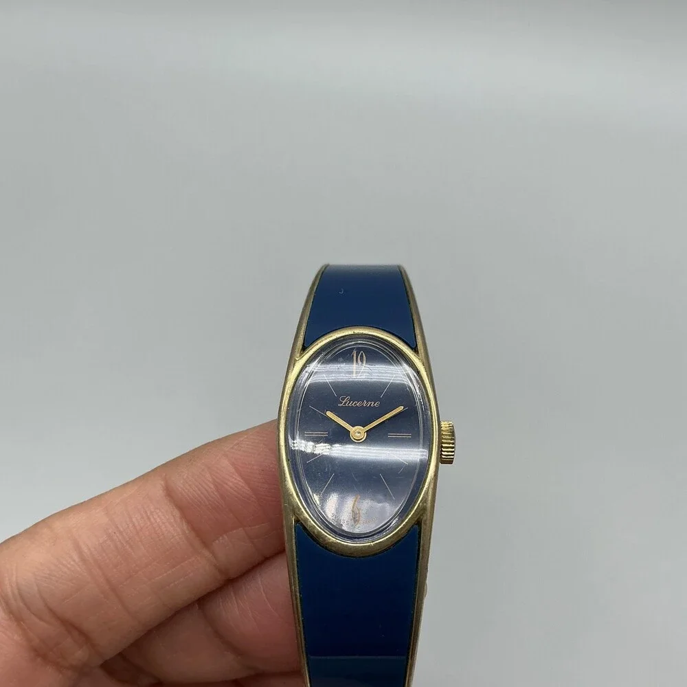 Vintage Lucerne Womens Watch 18mm Blue Dial Gold Tone Swiss Manual Wind 6.25